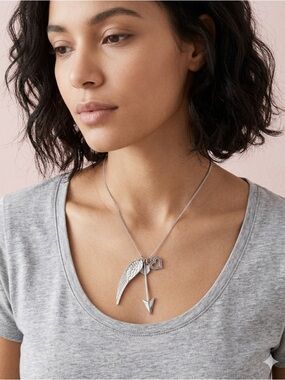 Silver Tone Wing, Arrow & Heart Pendant Necklace - Women’s Jewelry
